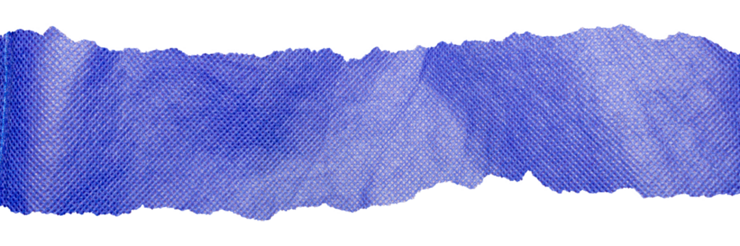Horizontal Blue Linen Fabric Strip with Rough Torn Edges, Isolated on Transparent Background for Texture and Overlay Use.