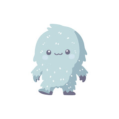 Cute cartoon yeti character walking joyfully against a white background, ideal for children's media