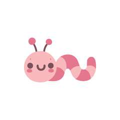 Cute cartoon worm with a smiling face and pink stripes, set against a plain white background