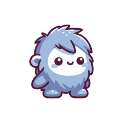 Cute cartoon yeti character with fluffy blue fur, smiling joyfully in a simple white background