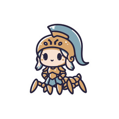 Cute character illustration of a scorpion-themed warrior in a playful pose, set against a simple background
