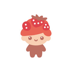 Cute character with a strawberry hat standing against a plain white background, ideal for children's designs
