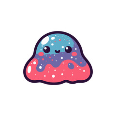 Cute, colorful blob character with a smiling face, set against a simple white background