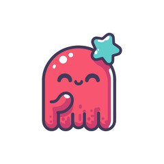 Cute pink octopus character with a star on its head, smiling joyfully against a white background