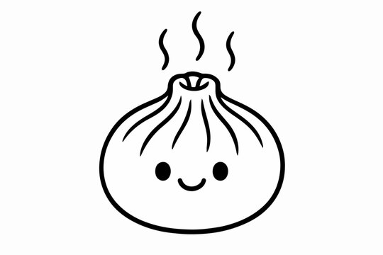 Cartoon Tibetan momo dumpling with smiling face coloring page for kids