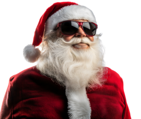 A cool modern Santa Claus wearing sunglasses, a funny and festive character with a stylish twist for a Christmas party
