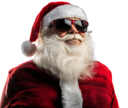A cool modern Santa Claus wearing sunglasses, a funny and festive character with a stylish twist for a Christmas party