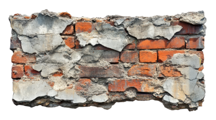 Destroyed brick wall cut out on white background PNG 