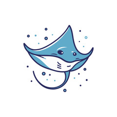 Playful manta ray swimming gracefully through a vibrant underwater scene filled with bubbles