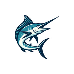 Stylized illustration of a marlin fish swimming gracefully in clear blue waters