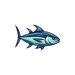 Stylized illustration of a tuna fish swimming, showcasing vibrant colors and detailed fins, set against a plain background