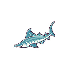 Stylized illustration of a sturgeon swimming gracefully in a serene aquatic environment