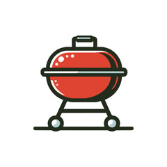 Vibrant red barbecue grill on wheels, set against a simple white background, ideal for summer cooking