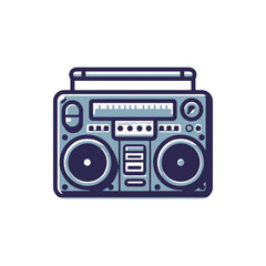 Vintage boombox illustration with vibrant colors, showcasing retro design and musical elements