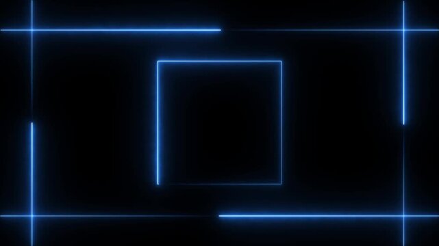 Neon glowing frame background. Lasers are pink. repetitive motion animation sell, with neon lights shrinking and expanding. Neon line frame animation 4k icon.