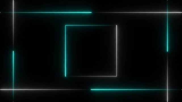 Neon glowing frame background. Lasers are pink. repetitive motion animation sell, with neon lights shrinking and expanding. Neon line frame animation 4k icon.