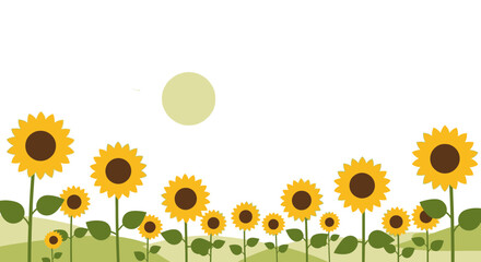 Joyful Summer Sunflowers Blooming Under Gentle Sun In A Flat Design Style