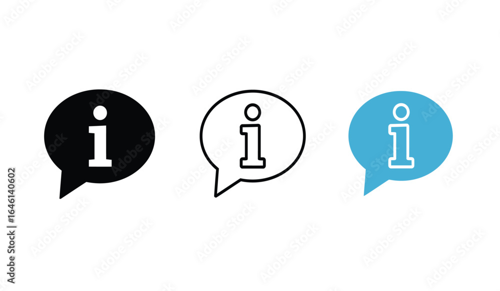 Poster information icon in three styles solid outline and filled representing help support and assistance w