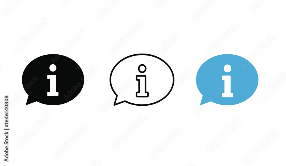 Poster information icon set in speech bubble style representing communication help support and guidance wit