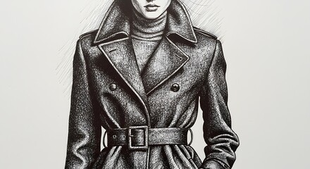 Fashion illustration of woman in stylish coat standing confidently  