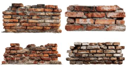 Weathered Wall: A set of four weathered brick walls, each a testament to time and craftsmanship, showcasing varying degrees of decay and texture.