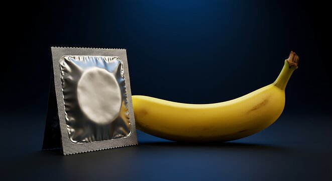 Condom and Banana: Safe sex concept for healthcare promotions and design