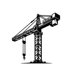 construction crane with hook black vector icon with transparent background 