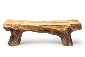 Rustic wooden log bench isolated on white background