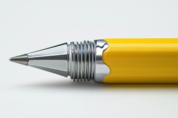 Close up of a yellow pencil tip isolated on white background