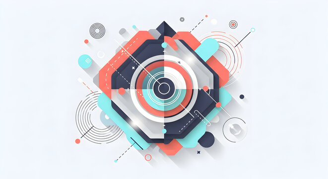 Futuristic abstract technology vector illustration featuring a complex geometric composition with circles and lines.