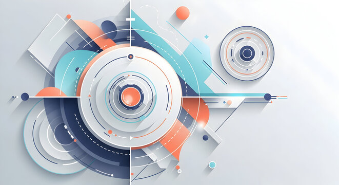 Abstract futuristic technology background with complex geometric shapes and a dynamic data visualization concept.