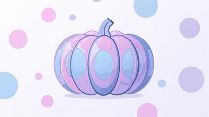 Pastel-colored pumpkin illustration with pink and blue hues on a dotted background