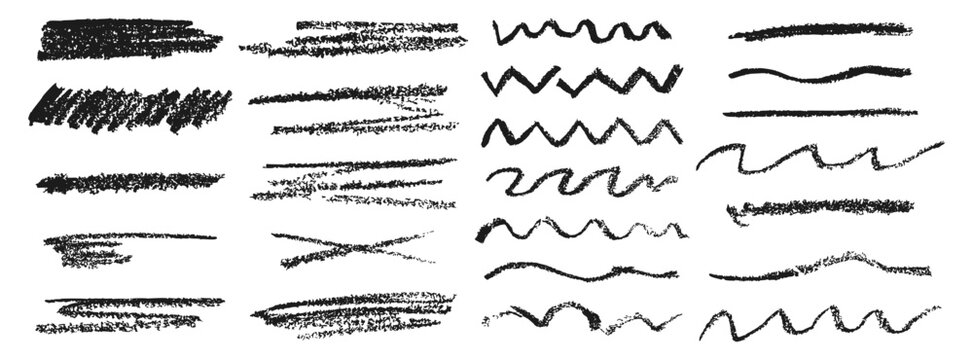 Chalk underlines, crayon scribble brush, line and shape. Crayon scribble line and stroke. Chalk pencil elements in grunge style