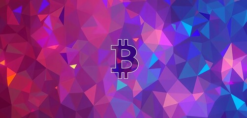 Abstract polygonal mosaic background featuring bitcoin symbol in vibrant colors,  illustration,  mosaic