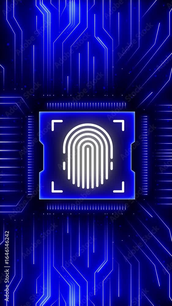 Poster futuristic fingerprint biometric scanner for identification and recognition. a glowing fingerprint i