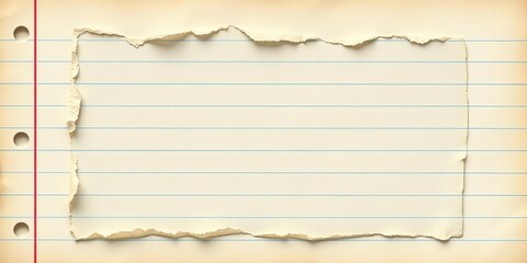Fototapeta premium Aged, torn notebook paper; lined, frayed edges, vintage texture, craft, journal