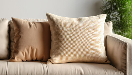 Two Textured Cushions on a Sofa