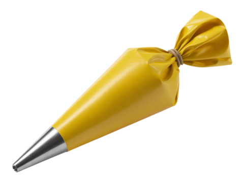 Yellow pastry piping bag with metal tip
