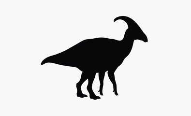 Parasaurolophus silhouette, prehistoric dinosaur vector, Parasaurilophus. Ornithischian dinosaur. Monochrome vector illustration of silhouette of prehistoric creature parasaurolophus isolated on white