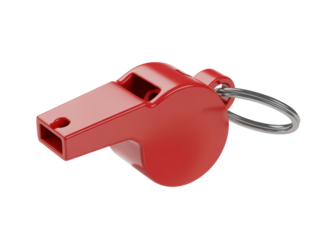 Red plastic whistle with keyring
