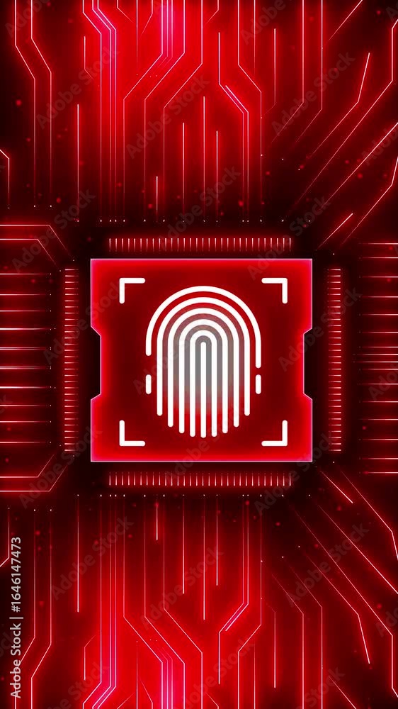 Poster futuristic fingerprint biometric scanner for identification and recognition. a glowing fingerprint i
