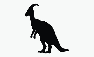 Parasaurolophus silhouette, prehistoric dinosaur vector, Parasaurilophus. Ornithischian dinosaur. Monochrome vector illustration of silhouette of prehistoric creature parasaurolophus isolated on white
