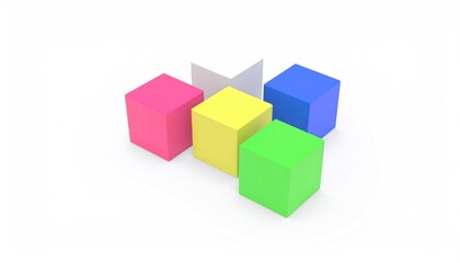 Obraz premium Colorful 3D Cubes Isolated on a White Background in a Clean and Geometric Arrangement