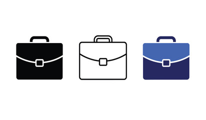 Three Briefcase Icons in Black White Outline and Blue Representing Business Work and Professionalism in a Simple and Modern Vector Style