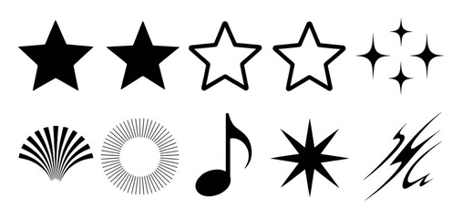 Obraz premium Black star shapes and musical note graphic design elements vector
