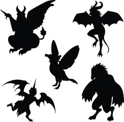 Mythical Creatures Silhouettes A Collection of Fantasy Beasts and Monsters in Dark Form for Art and Design Projects