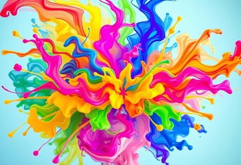 Vibrant rainbow ink swirls explode in a colorful burst, ink art, chromatic