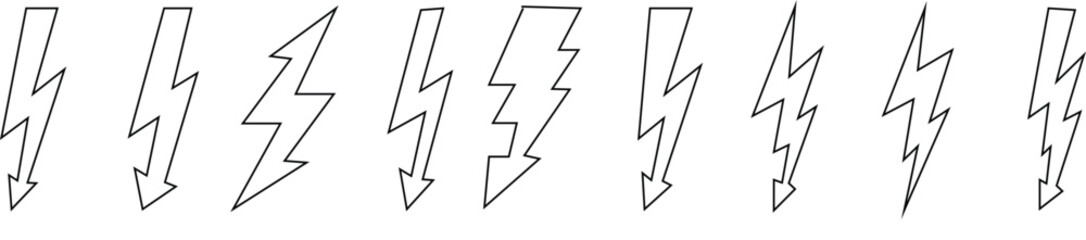 Electricity lighting icon set energy electricity,power icon,ower - lightning. Icon for design.No Parking Sign lightning bolt icon set in editable stroke and filled. electric power symbol.