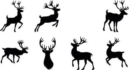 Deer silhouette vector illustration with reindeer antlers stag buck wildlife animal christmas winter holiday design vector illustration