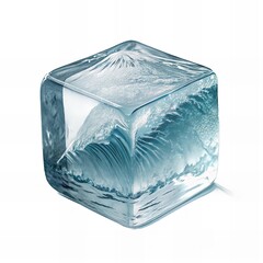 Realistic Ice Cube with Detailed Frost and Transparent Background
